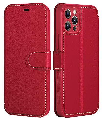 ELESNOW Case for iPhone 12 Pro Max - 6.7, Premium Leather Wallet Flip Case Cover Magnetic Closure Compatible with Apple iPhone 12 Pro Max (Red)