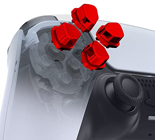 eXtremeRate Boutons D-Pad de Remplacement pour ps5 Manette, Boutons D-Pad Divis pour ps4 Slim/Pro Manette, Chromé Rouge