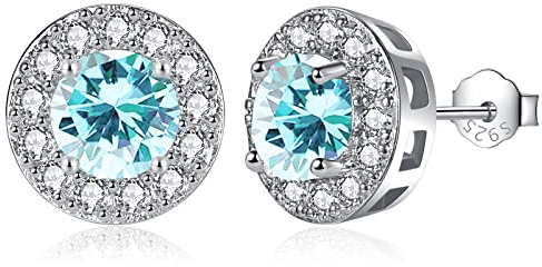 MASOP Ohrstecker Silber 925, Geburtsstein Tansanit Ohrringe Runde Zirkonia Schmuck Geschenke für Frauen Damen Mädchen zum Geburtstag