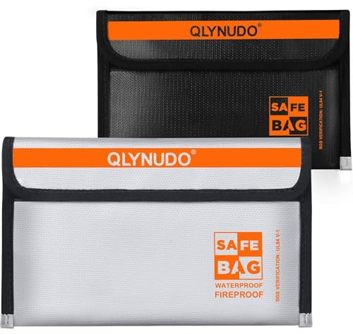 Kleine feuerfeste Geldtasche für Bargeld und Dokumente (20,3 x 12,7 cm, Innen-/Außengröße), 2er-Pack Geldbeutel mit wasserabweisendem Reißverschluss, wasserdichtes sicheres Taschen-Set, 3 Schichten