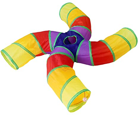 Bemodst Rainbow S-Shaped Cat Tunnel - 4-Way Pet Play Tent Maze House, Collapsible Tube for Cats, Rabbits & More