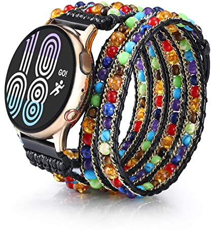 CHARMINGO Bracelet de perles bohème de 20 mm compatible avec Samsung Galaxy Watch 7/6/4/5/Active 2/5 Pro/3/4 Classic de 40/44/45/41/42/46 mm, unisexe, perles en pierres des 7 chakras, taille M