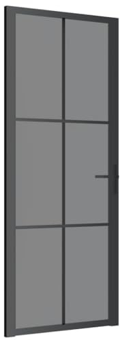 vidaXL Innentür Modernes Design Glastür Komplettset Zimmertür Tür Drehtür Wohnungstür mit Montagezubehör 83x201,5cm Schwarz ESG-Glas Aluminium