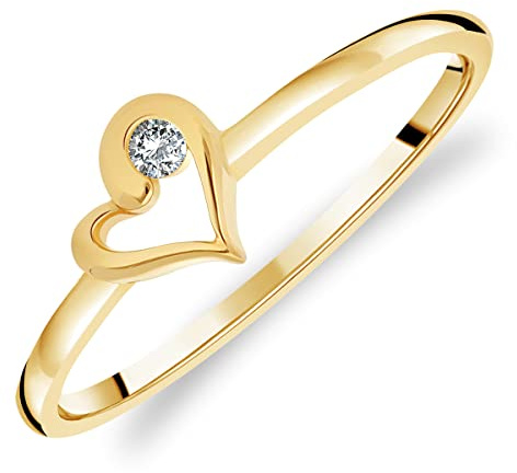 Planetys Herz-Ring für Damen aus Gelbgold 375/1000 besetzt mit weißen Diamanten, 56, Metall, Weißer Diamant