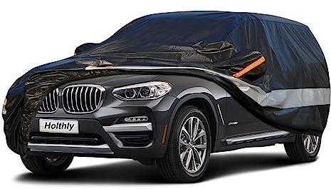 Holthly Bâche Voiture SUV Extérieur à 10 Couches, Housse Protection Voiture 100% Étanche Anti UV Soleil, Bâche pour 4x4 Audi Q5, BMW X3, Renault Koleos,VW Tiguan Allspace, etc. C11 Noir