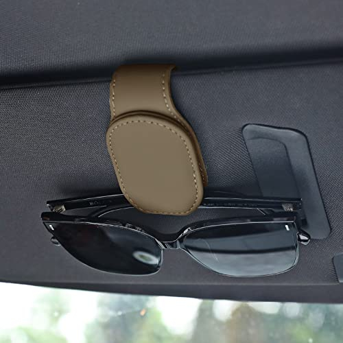 TIESOME Sonnenbrillenhalter für Auto Sonnenblende, Magnetische Auto Sonnenbrillenhalter Leder Brillenbügel Clip für Auto Ticket Card Clip Brillenhalter Auto Visier Zubehör (Beige)