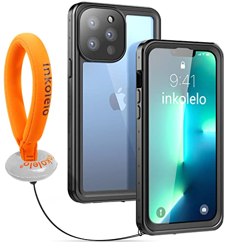 inkolelo für iPhone 13 Pro Max wasserdichte Hülle, 360 Grad Schutzhülle Unterwasser Handyhülle mit Schwimmender Schlüsselband, IP68 Wasserdicht Staubdicht Stoßfest Handytasche 6,7 (Schwarz/Orange)