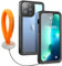Custodia Impermeabile iPhone 13 Pro Max IP68 Certificato Protettiva Caso Cover Full Protezione Antiurto Subacquea con [Cinturino Galleggiante] (Nero opaco/arancione)