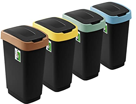 PAFEN 4x Mülleimer SET Mülltrennung 50L - 41 x 30 x 61,5cm - Abfallbehälter Mülltonne mit Spezialklappe Abfalleimer Abfalltonne Behälter für Recycling