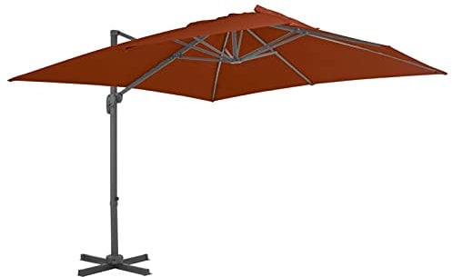 Homgoday Ampelschirm mit Aluminium-Mast Sonnenschirm Gartenschirm Balkonsonnenschirm Kurbelschirm Strandschirm Schirm 360-Grad Drehbar UV-Schutz Terrakotta-Rot 300x300 cm