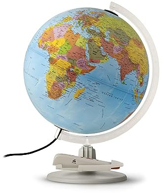 Tecnodidattica - Parlamondo | Globo Terráqueo Interactivo para Niños y Jóvenes | Globo Luminoso y Giratorio | Bolígrafo de Música con Audio | 6 Idiomas | Cartografía Política | Diámetro de 30 cm