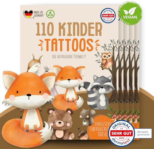 MeinBaby123 550 hautfreundliche Kinder Tattoos süße Tiere, Waldtiere Tattoo Kinder, Kindertattoos zum Aufkleben, vegan & made in Germany (5x Süße Tiere)