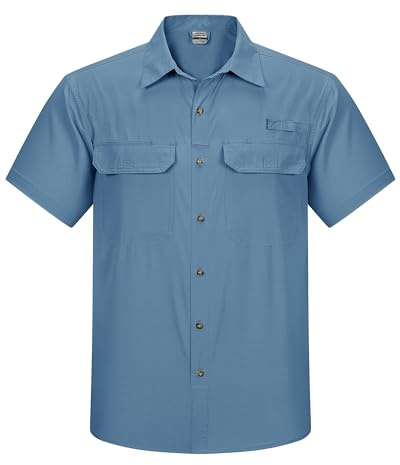 Outdoor Ventures Herren Hemd Kurzarm UV Schutz Freizeithemd Wasserdicht | UPF50+ Sommerhemd, Bügelfrei Schnelltrocknendes Kurzarmhemd, Atmungsaktiv Outdoor Hemd für Safari Wandern Trekking