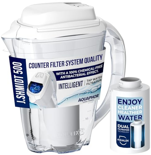 Water Filter Pitcher, Aqualen 0.1 Microns Filtration Technology, Advanced Tap Water Filtration, BPA Free Durable Tritan Plexiglass, Smart Filter Alert, 10 Cups, 1 Filter Cartridge, Nakii by Aquaphor