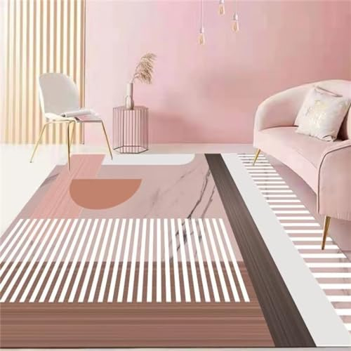 DJHWWD Auslegware Teppichboden Weicher, Kurzfloriger, Moderner, Einfacher, Gestreifter, Waschbarer Mädchenzimmerteppich Für Das Wohnzimmer Esszimmer Teppich 200X250Cm Hell-Pink Teppich Quadratisch