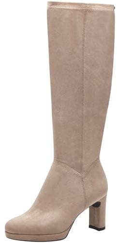 Tamaris Damen Langschaft-Stiefel Textil Blockabsatz Vegan; TAUPE, EU 40