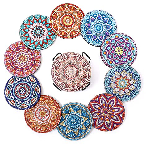 VITEVER 10 STK Diamond Painting Untersetzer mit Halter, Diamond Art Painting, Erwachsene, Diamant-Malsets, DIY-Mandala-Untersetzer zum Basteln Erwachsene