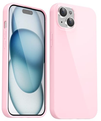Svanove for iPhone 15 Plus Case Silicone, Glossy Soft Rubber Gel Jelly Cute Protective Plastic Simple Plain Phone Case Cover for Women Girl, Slim Thin Flexible Shockproof TPU, Pink