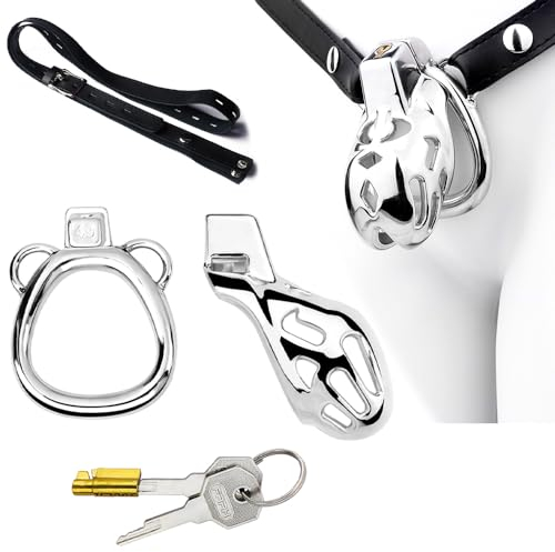 304 Edelstahl Keuschheitskäfig Atmungsaktiv Penis Käfig Mit Gürtel Chastity Cage Male Keuschheitsgürtel Herren Cock Cage Penisringe, Penis Bondage Sklave SM Sexspielzeug für Männer (Ring: 49mm)