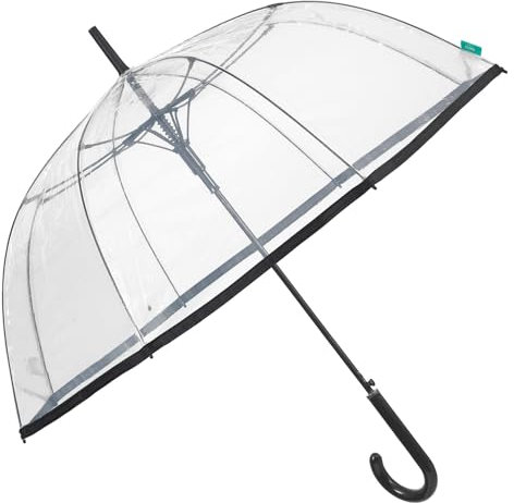 PERLETTI Paraguas Transparente Mujer Automático con Perfil Negro - Paraguas Cúpula Antiviento para Chicas Grande y Ligero - Sombrilla Lluvia Resistente para Adultos - Diámetro 89 cm (Borde en Negro)