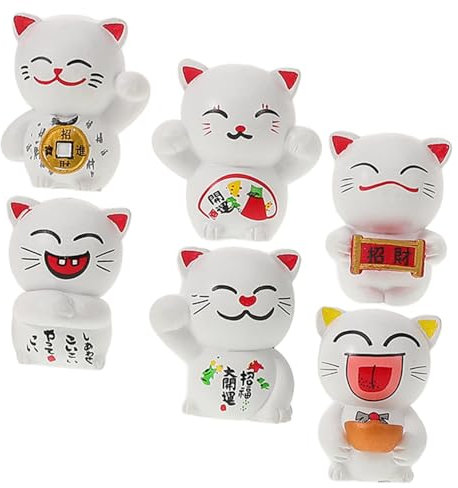 ORFOFE 6 Stück-Pack Miniatur Glückskatzen Figuren aus Langlebigem PVC für Garten Auto Selbstgemacht Miniaturgarten Dekoration Glücksbringer Katzen Modelle