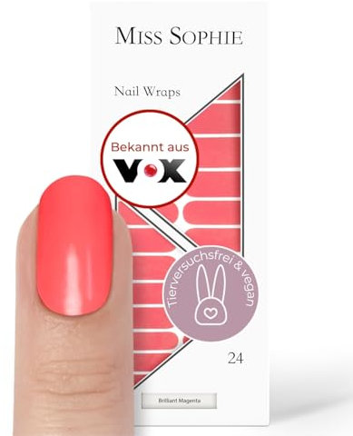 Original Miss Sophie Nagelfolien Neon Brilliant Magenta I 24 ultra-dünne Nagellack-Streifen in Korall I Für Finger- & Fußnägel I Hält auf Natur- sowie lackierten, Acryl-, Gel- & Shellac-Nägeln