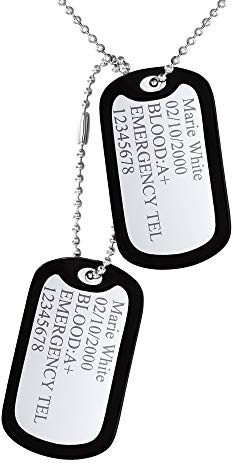 Custom4U Personalised Mens Dog Tags Necklace Stainless Steel Custom Text Army Military Dog Tag Pendant with Silicone Protection 2Pcs Memory Silver Necklace Chain Jewellery Gift for Dad Father Husband