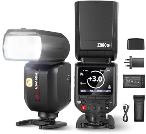 Neewer Z880-C 2.4G 76Ws TTL Camera Flash Speedlite Compatible with Canon, Upgraded UI, Adjustable Modeling Lamp, TTL/M Quick Switch TCM Key, 1/8000s HSS 7.4V/2600mAh Battery 480 Full Power Flash