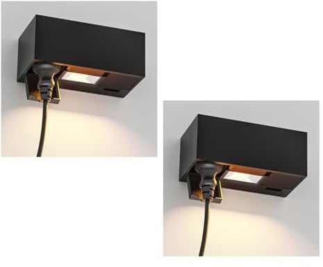 ledscom.de 2 Stück Wandsteckdose WAST für außen, IP44, 2-fach, schwarz, inkl. LED Downlight, 430lm, warmweiß