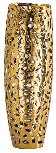 NewSangXia Moderne Korallenvase aus Keramik, 40,6 cm, Bodenvase für Wohnkultur, goldene hohe Vase für Wohnzimmer, Pampasgras, Blumenvasen für Badezimmer, Dekoration, Schlafzimmer, Dekor