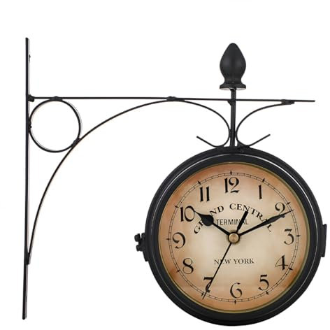 Jauhmui Bahnhofsuhr Außen Wetterfest,Doppelseitig Vintage Retro Deko Wanduhr für Bahnhof,Bar, Café (5 New York Schwarz)