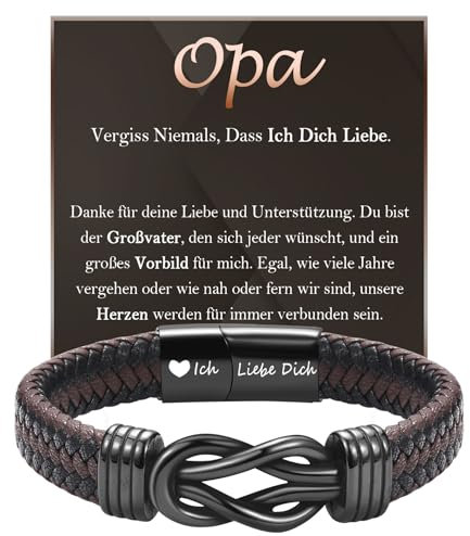 FAOMZQ Opa Geschenk, Lederarmband mit Gravur für Großvater, Sinnvolle Opa Armband Geschenke zum Geburtstag Weihnachten Vatertag Erntedankfest