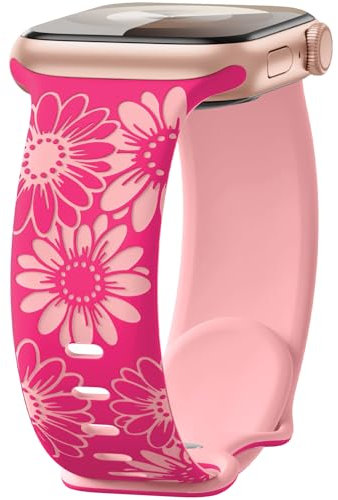 Maledan Inciso Floreale Compatibile con Apple Watch 45mm 44mm 42mm 46mm 49mm, Cinturino Sportivo in Silicone Bicolore per iWatch SE Series 10 9 8 7 6 5 4 3 2 1 Ultra, Lampone/Rosa