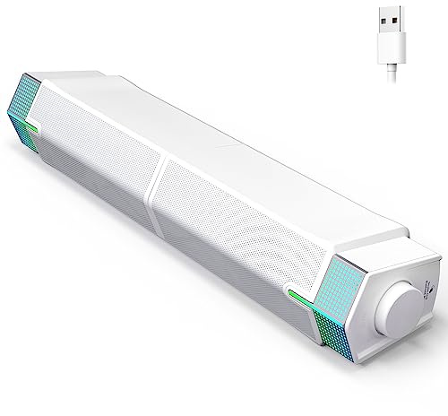 Jeecoo M20 Haut-parleurs Bluetooth pour Ordinateur de Bureau, Barre de Son pour PC de Jeu, Alimentation USB, Superbe Son stéréo, avec éclairage LED (Blanc)