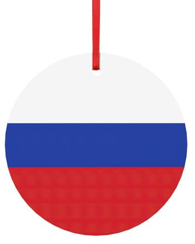 Russische Flagge, Metall, russische Flagge, Sublimation, Weihnachtsschmuck für Weihnachtsbaumdekoration, Anhänger mit Band, verschiedene Größen (klein, groß)