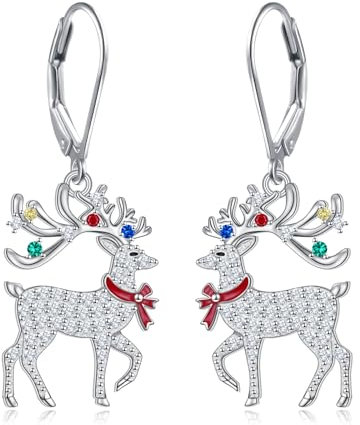 HOOHWE Rentier Ohrringe S925 Sterling Silber Zirkonia Rentier Dangle Ohrringe