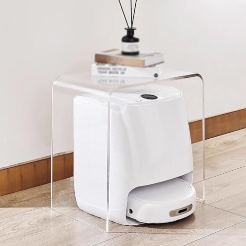 Mesa Auxiliar Forma C Blanca para Robot Aspirador Autovaciado Suelo Duro, Sala de Estar Soporte Oculto para Robot Aspirador, Dispensador de Agua for Sofá(50x30x63cm)