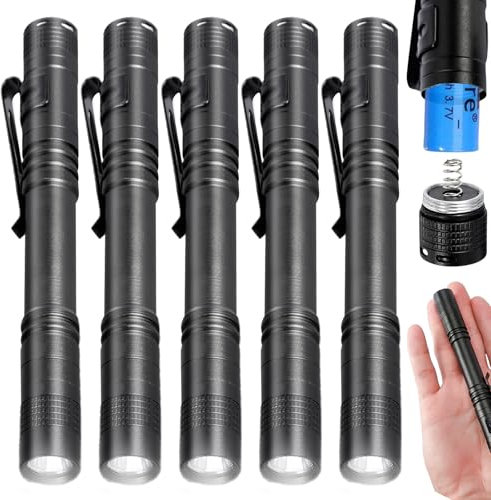 LED Taschenlampe Klein, 5 Stück Mini Stiftlampe Wasserdicht 200 Lumens Stift Licht, Mitgebsel Gastgeschenke Handlampe für Outdoor, Camping, Wandern, Reparatur, Notfall, 2*AAA(Nicht Enthalten)