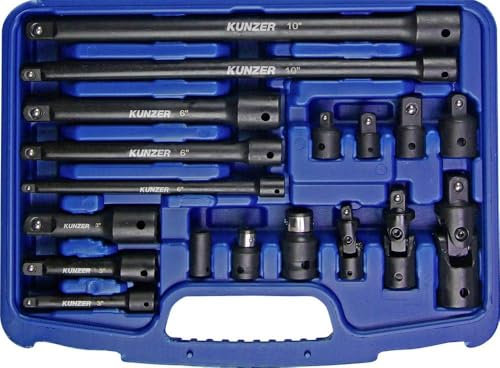 Kunzer 7VAS18 Verlängerungs- und Adaptersatz - Set 18-teilig - mit Kreuz-Gelenken und Bit-Adaptern im blauen Koffer