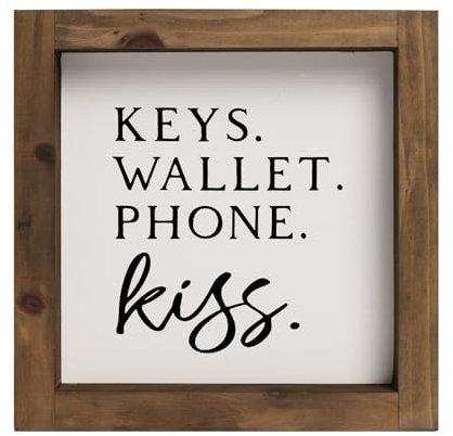 flangairy Keys Wallet Phone Kiss Sign, 6 Inch Wooden Entryway Table Wall Decor Ideas, Foyer Entry Home Decorations