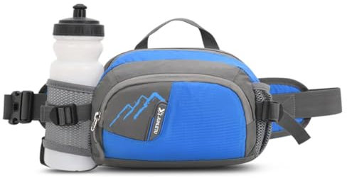 ROSSRORE Outdoor Unisex Bumbags Multi-Functional Fitness Running Water Bottle Waist Pack, Waterproof Chest Crossbody Bag, Hip Bag with Water Bottle Holder Blue