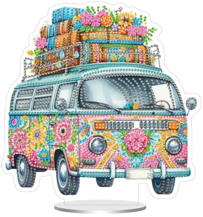 Generisch DIY Diamond Painting Bus Deko Diamond Painting Frühling Aufsteller Diamant Painting Tischdeko Diamant Malerei Stehend Bastelset Set für Erwachsene Kinder Geschenk
