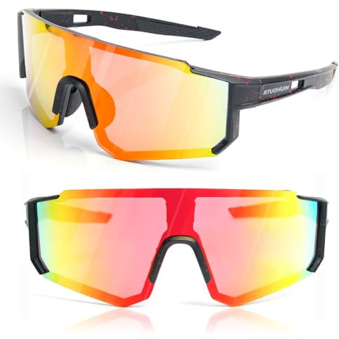 RTUOHUIN Schnelle Brille, Fahrradbrille Sonnenbrille für Herren und Damen UV400 Schutz Sportbrille TR90 Flexiblem Rahmen für MTB Rennrad Fahrrad Ski Laufen Rave - Schwarz Orange