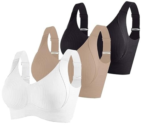 3er Pack Damen Push Up BH ohne Bügel aus Baumwolle Sexy und Bequem mit Starkem Halt für Große Brüste Verstellbarer Bra Set in Klassischem Design