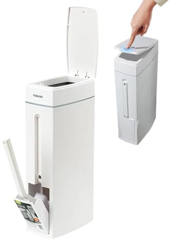 Cubo de basura de baño, cubo de basura con tapa, cubo de basura de baño con | Escobilla de baño de diseño elegante y estrecho, con tapa para lugares estrechos
