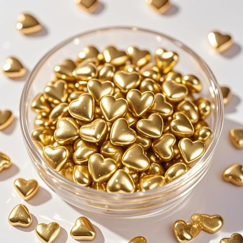 Gold Heart Pearl Sprinkles for Cake Decoration, 100g/3.53oz,Edible Sugar Candy Pearls, Heart Cake Topper Decorating, Cupcake, Cookies, Ice cream, Holiday, Wedding Party, Birthday,Father's Day Supplies
