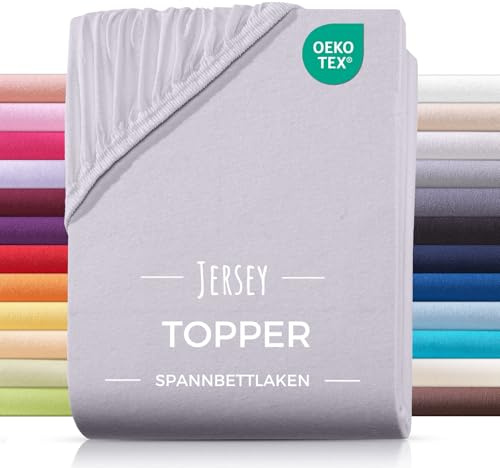 CARPE SONNO Topper Spannbettlaken 200x200 Baumwolle [Oeko-TEX 100] Jersey Spannbettlaken Topper Bezug 200x200 [bis 10 cm Höhe] Spannbetttuch Topperbezug 200x200cm Bettlaken Baumwolle - Silber