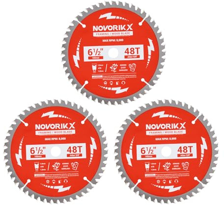 NovorikX Kreissägeblatt 165 mm (6,5 Zoll) Bohrung 16 mm (5/8 Zoll, 15,88 mm) 48 Zähne 3er Set HM Sägeblatt für Holz OSB Hand- & Tischkreissäge
