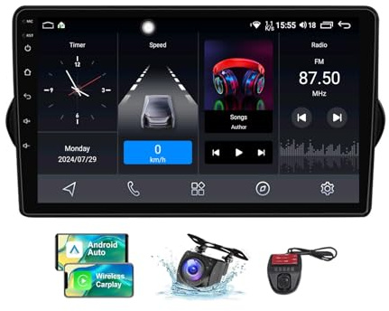 ZZPHKK Android 13 Carplay Android Auto Car Radio 2 DIN für FIAT Tipo Egea Dodge Neon 2015-2018 FM RDS DAB+ Car Radio mit Screen 9 Zoll Unterstützung DSP Equalizer/Bluetooth 5.0/DVR Camera(NF-1)