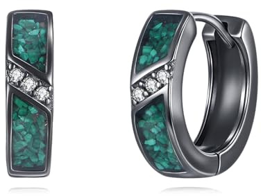 Malachit Creolen aus Sterling Silber Kleine Schwarze Malachit Huggie Ohrringe für Männer.